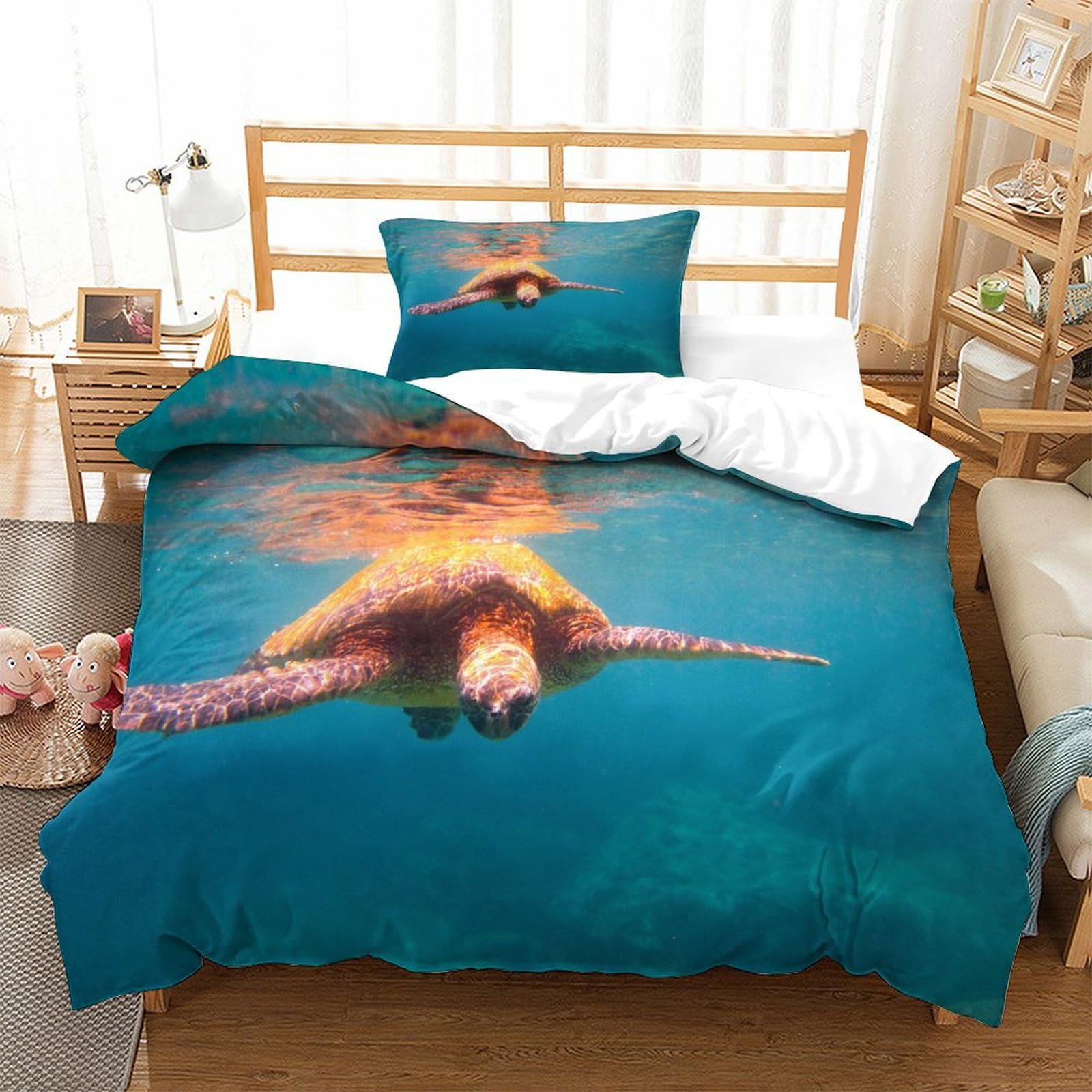 P1s9u7w5y Sea Turtle-5 3D Printed Ocean Turtle Duvet Cover Set 3Pcs Microfiber Underwater Bedding Set Single（135X200cm）