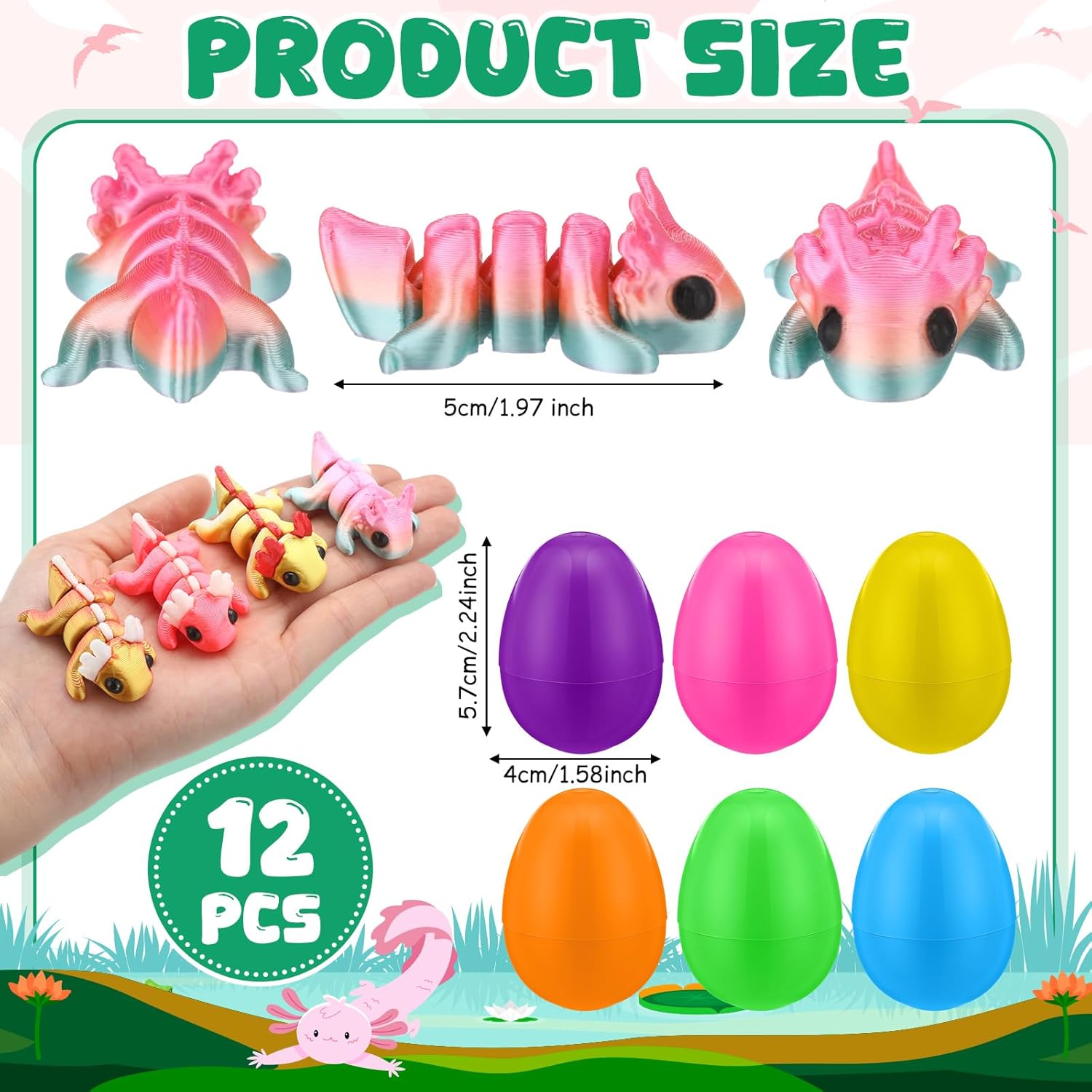Capoda 12 Pack Prefilled Easter Eggs with 3D Printed Articulated Animal Fidget Toys, Colorful Plastic Surprise Eggs with Flexible Mini Figurines, Non-candy Basket Stuffers for Spring Party Favors - Image 2