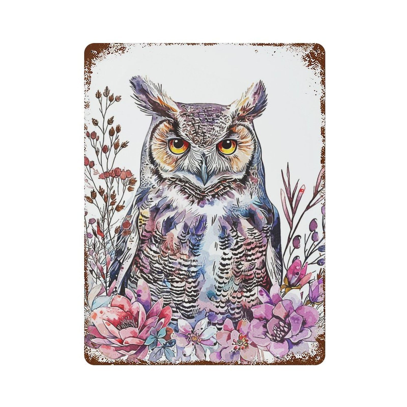 Owl Nature 15.7"x11.8" Vintage Rust Metal Sign, Decorative Metal Wall Art for Living Room, Hallway And Home Decor