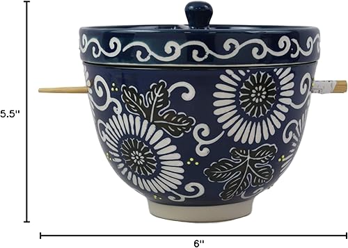 Miniatura 8 de Ebros - Tazón de cocina japonesa Tempura Udon y salsa de inmersión Tentsuyu, tazón grande de 6 pulgadas de profundidad con tapa divisora de