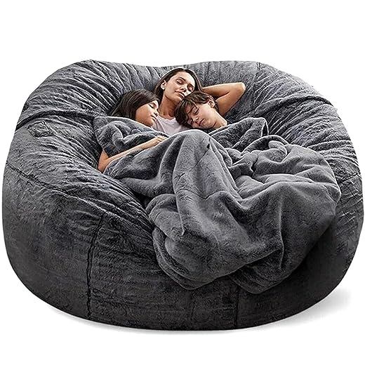 Bean Bag Chairs for Adults, Giant Bean Bag Chair Cover Comfy Fluffy Big Bean Bag Beds (No Filler, Cover Only) Gigantic Moonpods BeanBag Couch Oversized Bing Bag Soft 6ft Sky Blue