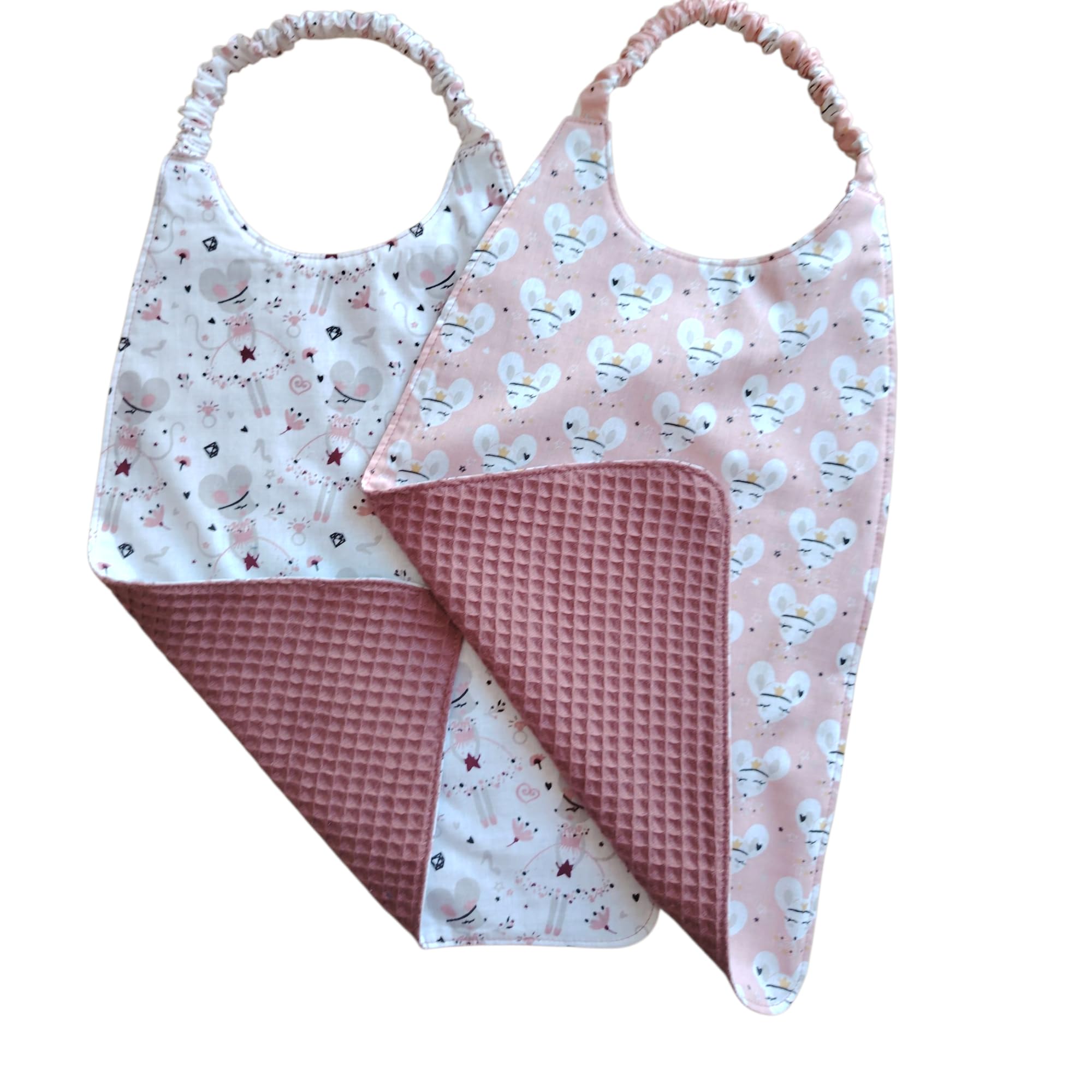 Lot de 2 serviettes de table élastique de cantine maternelle pour enfants Grand bavoir