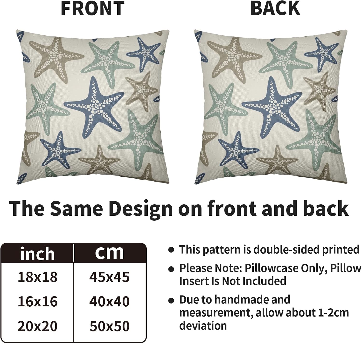 Beach Pillow Covers 18X18 Set of 2, Coastal Themed Starfish Summer Beachy Ocean Print Decorative Throw Pillowcases Outdoor Farmhouse Seasonal Cushion Cases Couch Sofa Bed Decor - Image 4