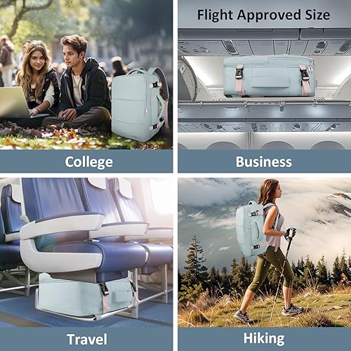 Vista 34 de Taygeer Mochila de mano para mujer, mochila de viaje de 35 litros para mujer, aprobada por aerolíneas, bonita bolsa de viaje para artículos Azul