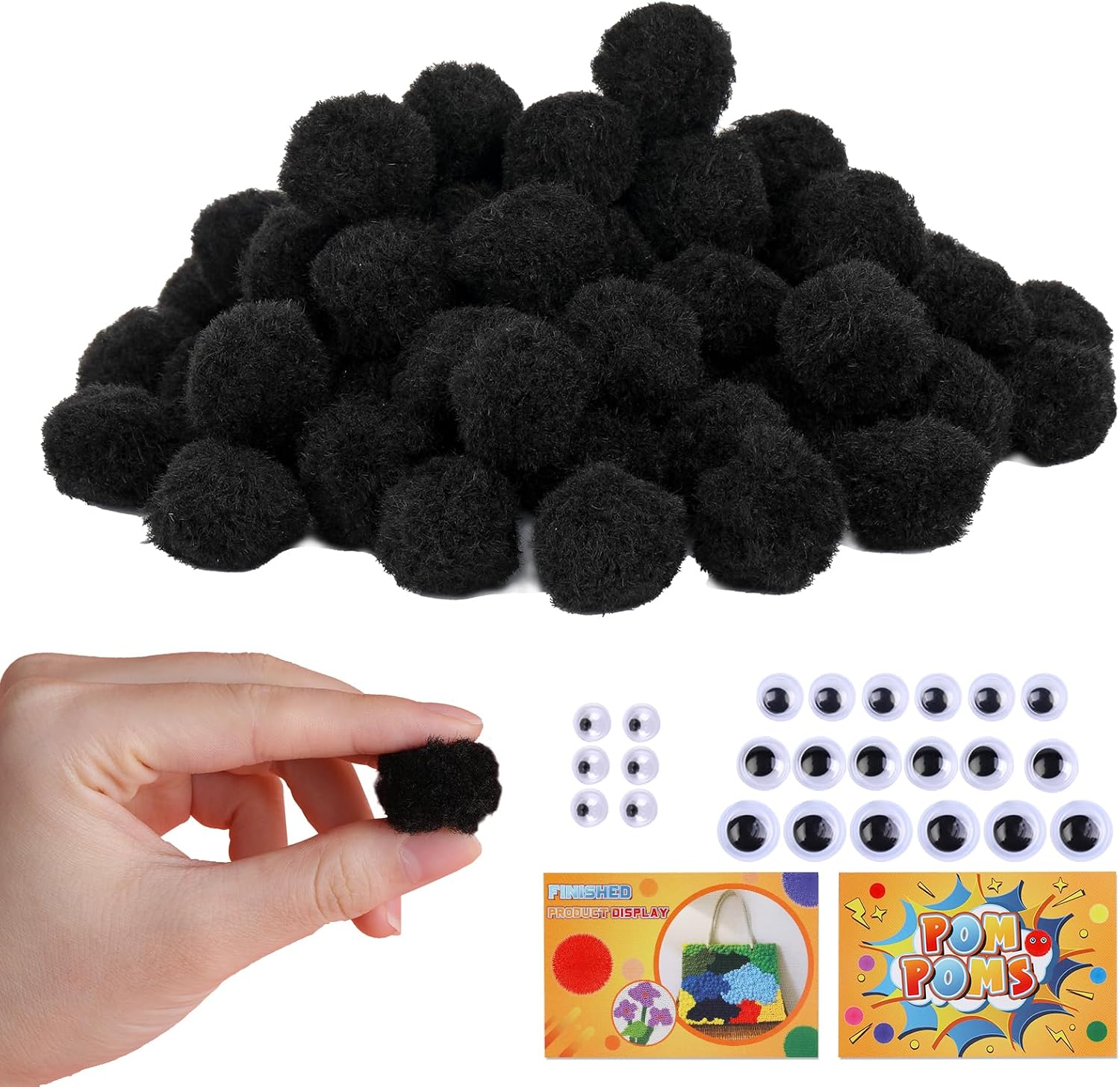 LOKUNN 1 Inch Pom Poms, Red Pom Poms for Arts and Craft, Soft and Fluffy Pom Pom Balls with Self-Adhesive Eyes, Pompoms for DIY Wedding Valentine's Day Party Decorations