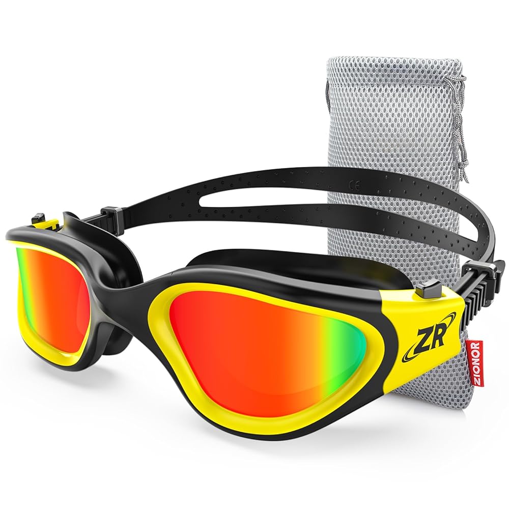 ZIONOR Swim Goggles, G1 Polarized Swimming Goggles UV Protection Leakproof Anti-fog Adjustable Strap for Adult Men Women (Polarized Mirror Red Lens)