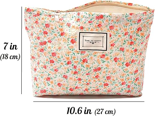 Miniatura 5 de Aganmi Bolsa de maquillaje floral para mujer con cremallera, bolsas de cosméticos estéticas con forro de lona, bonitas bolsas de maquillaje de viaje