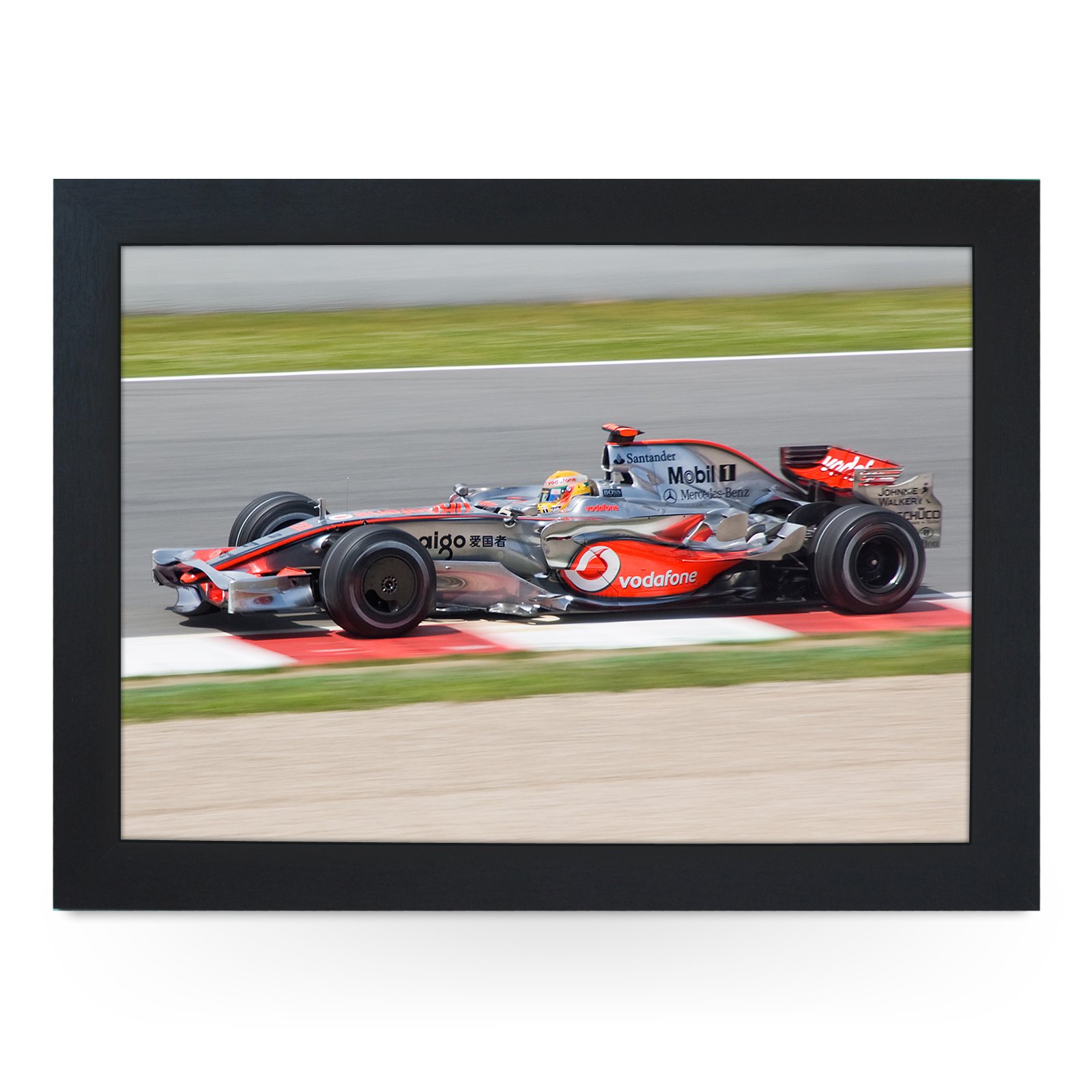 Portable Lap Desk Tray (F1 Mclaren Hamilton) Handmade Wooden Frame, Beanbag Cushioned Bottom | Computers, Laptops, Meals, Food | L0206 Black