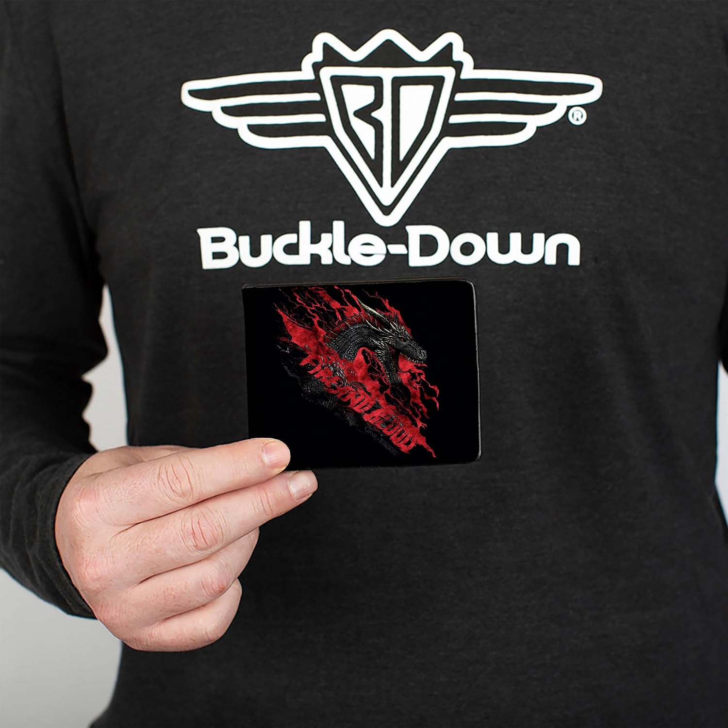 Buckle-Down Game of Thrones Wallet, Bifold, Game of Thrones the Dragon Awakens Fire and Blood Black Red, Vegan Leather