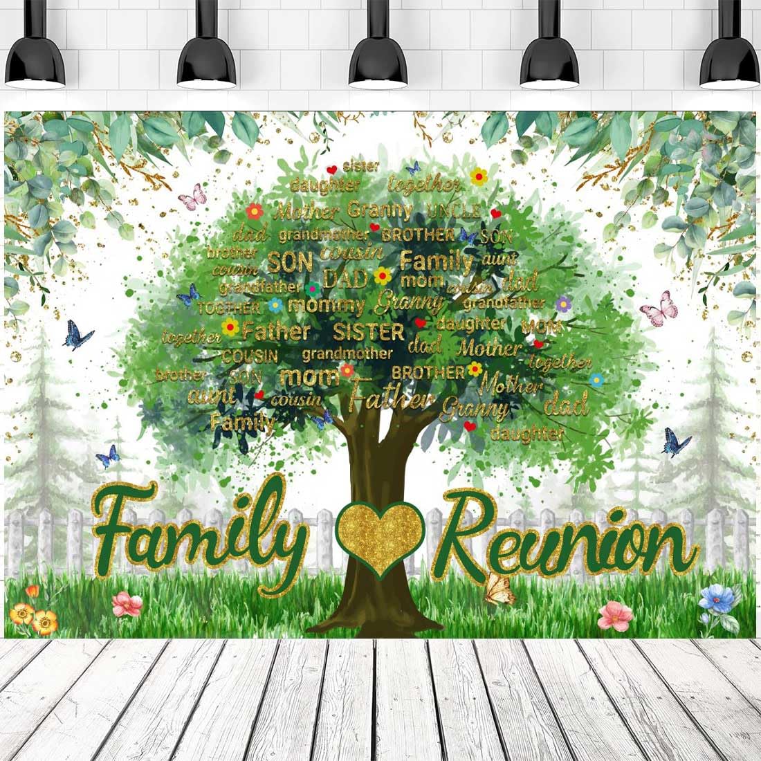 Toile de fond pour réunion de famille - Décoration de fête de famille - 3 x 2,1 m - Pour cabine photo - Membres de l'arbre généalogique - Bannière de photographie