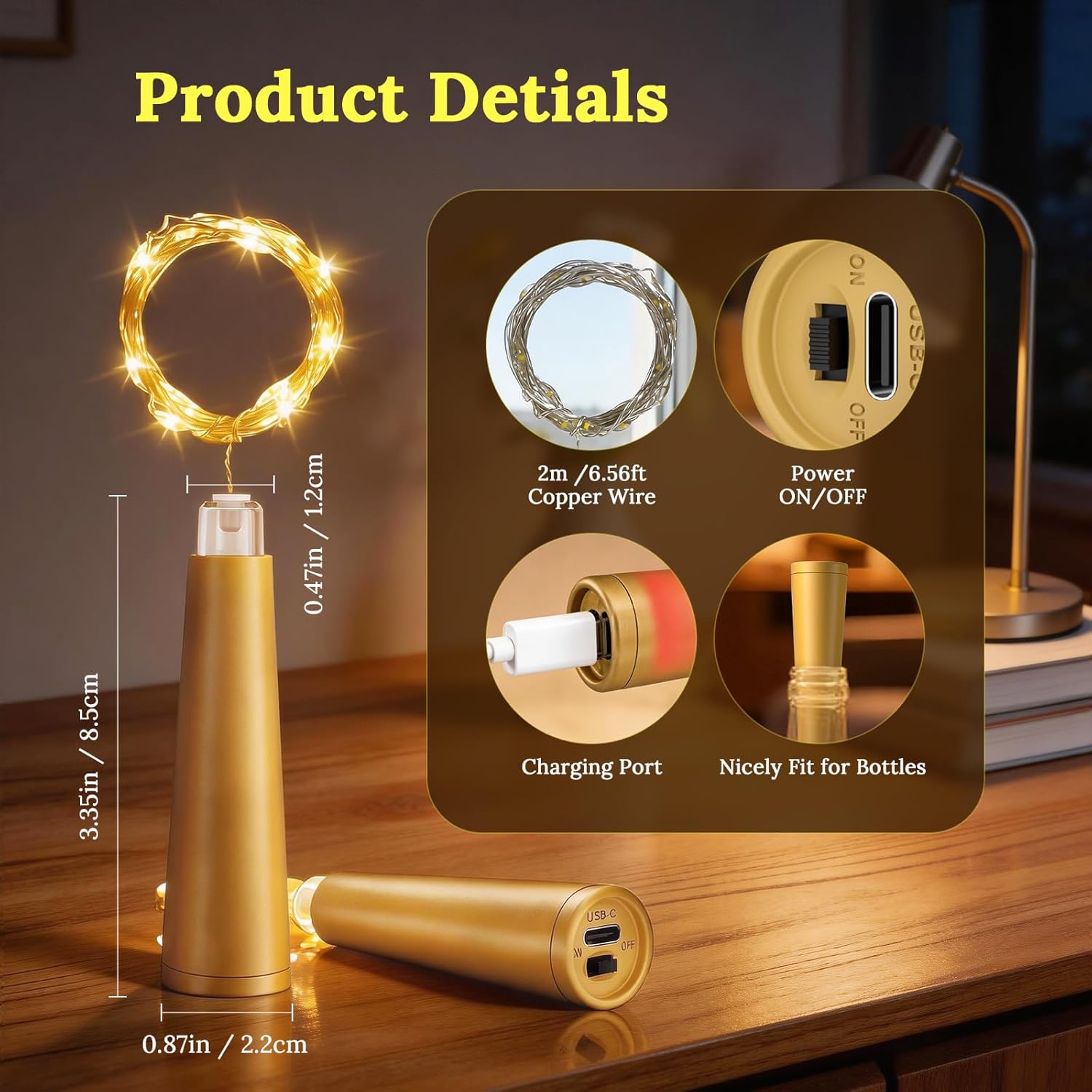 Ymenow USB Bottle Lights with Cork, 6pcs 2M 20 LED Rechargeable Battery Mini Fairy Lights with Timer & Remote Control for Wine Bottles DIY Home Table Gift Dinner Party Valentines Day Decorations