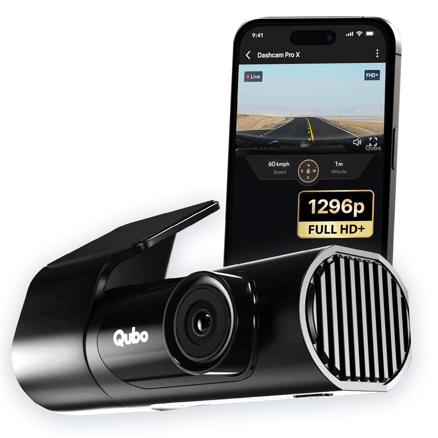 Product image of Qubo Car Dashcam Pro X by Hero Group | 3MP 1296P FHD+ Camera | NightPulse Vision | Wide-Angle FOV | Supercapacitor | Built-in Wi-Fi, Mic | App Control | G-Sensor | Up to 1TB Storage| (Space Grey)