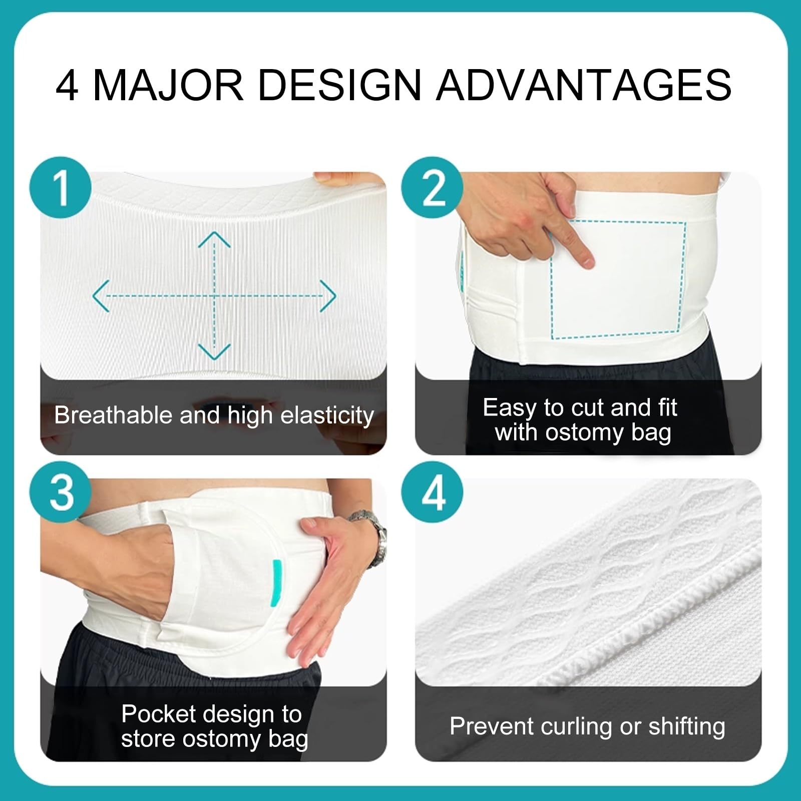 Stoma Bandage, Ostomy Gürtel für Männer & Frauen, Verstellbar, zur Vorbeugung von Parastomalen Hernien, Stomaversorgung, Weiß(M)