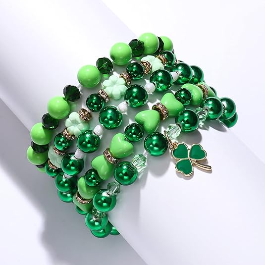 🍀 St. Patrick's Day Bracelet Stack: 5 Festive Beaded Bracelets!