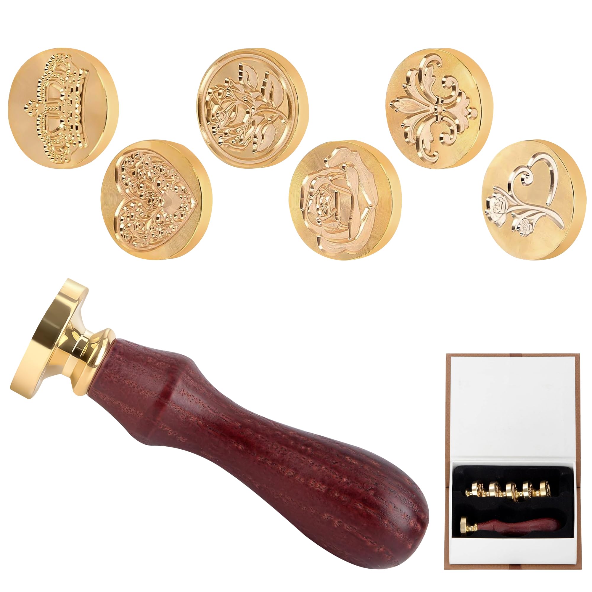 Kit 12 Tampons Cachet De Cire Vintage - Poignée Bois + 12 Motifs Différents Pour Enveloppes, Cartes Et Invitations