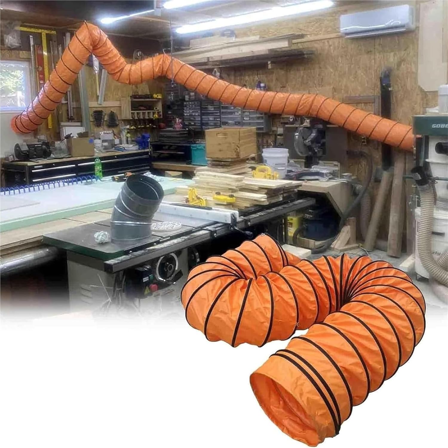 PVC Ducting Hose, heat-resistant, Folding exhaust duct with Adjustable Rope D-Ring, for ventilation and air exchange in environments such as tunnels and factories(16.6ft,Diameter -150 mm)