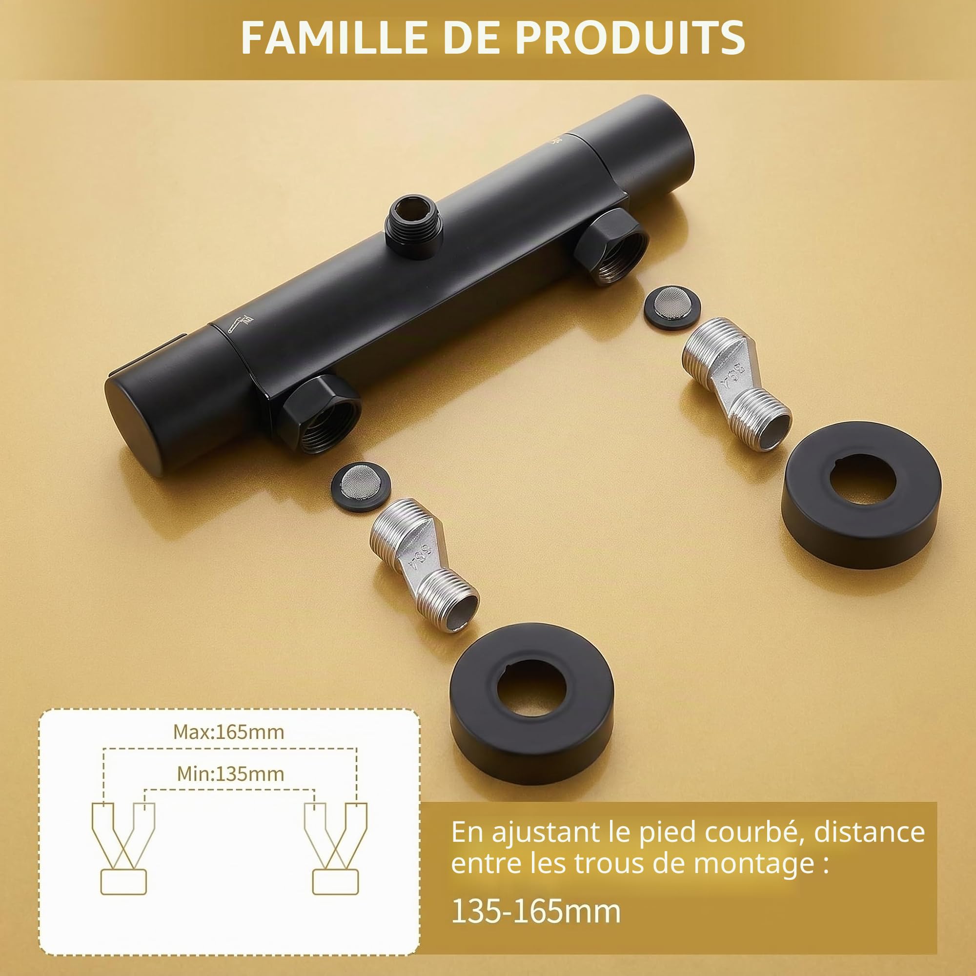 Mitigeur douche Thermostatique de Douche 38℃ Bas G1/2 Haut G3/4" BSP | Bain noir Mitigeur douche Thermostatique Robinet de Douche à Deux Sorties Robinet de Douche en Laiton Chromé