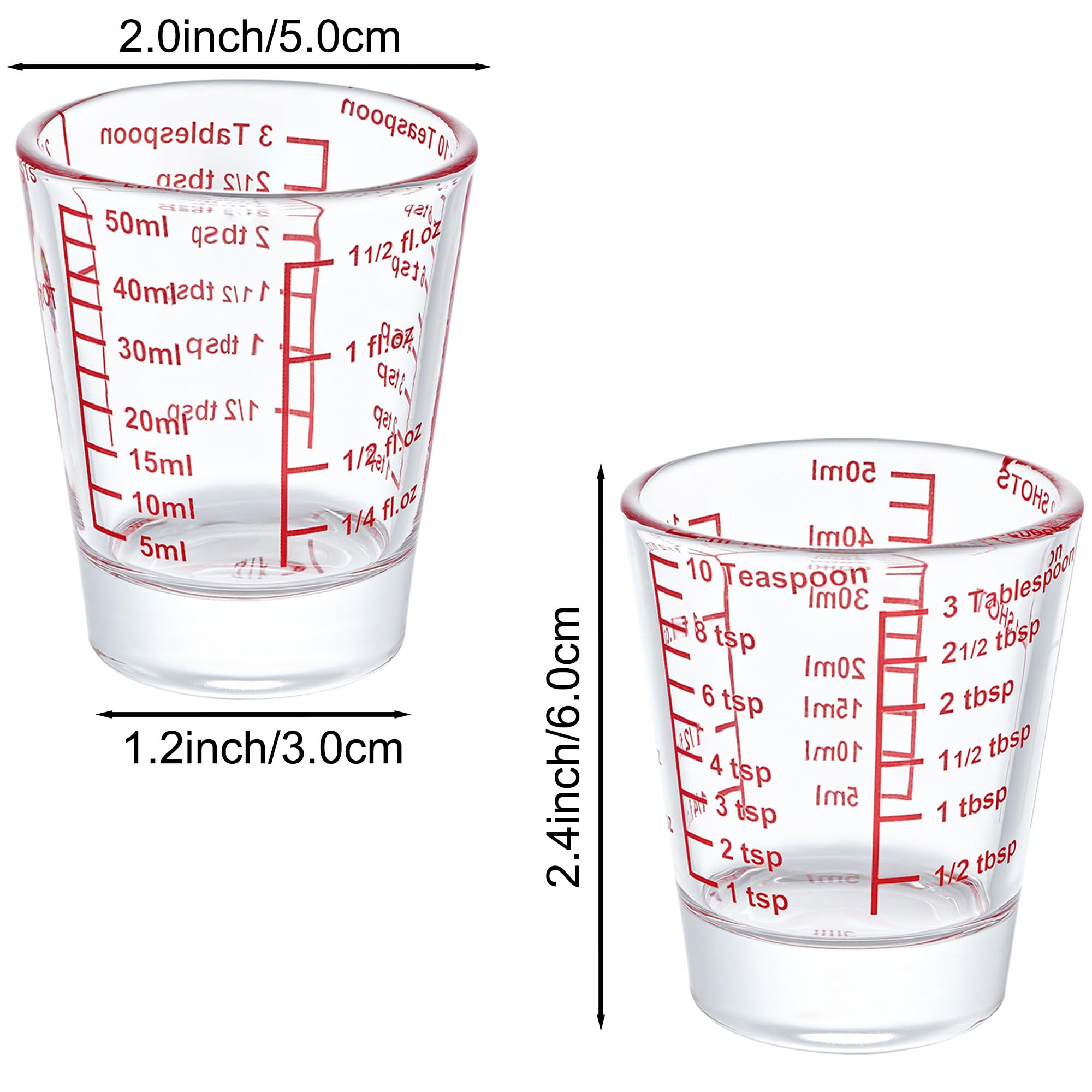 Ackers Mini Medidor de vidrio pesado, 32 mediciones incrementales, vaso de chupito multiusos para medir líquido y seco, rojo individual