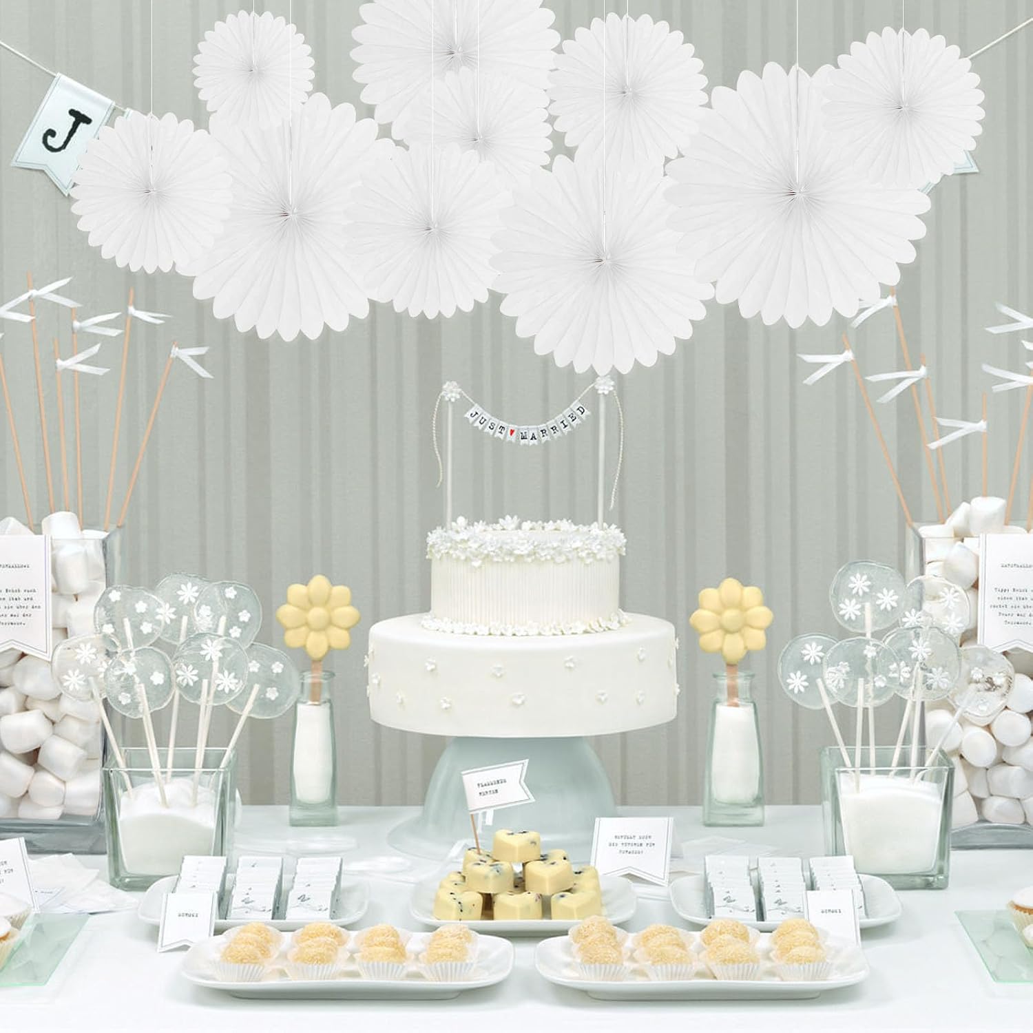 20 Pcs White Hanging Paper Fan, Hanging Honeycomb Round Paper Fans for Weddings, Birthdays, Christmas, Baby Showers, Classroom, Events Ceiling Party Supplies Decorations