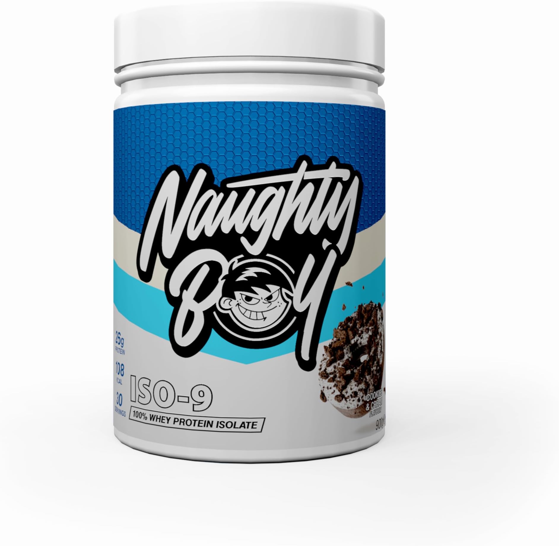 Naughty Boy ISO-9 Isolate Protein Powder, Optimum Taste and Mixability for Both Males and Females, High Protein, Low Sugar, Low Carb, Muscle Building Powder (Cookies & Cream, 900 g)