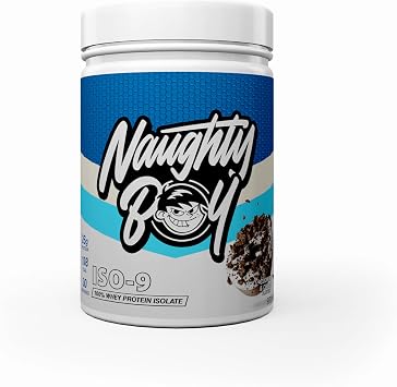 Naughty Boy ISO-9 Isolate Protein Powder, Optimum Taste and Mixability for Both Males and Females, High Protein, Low Sugar, Low Carb, Muscle Building Powder Cookies & Cream, 900 g