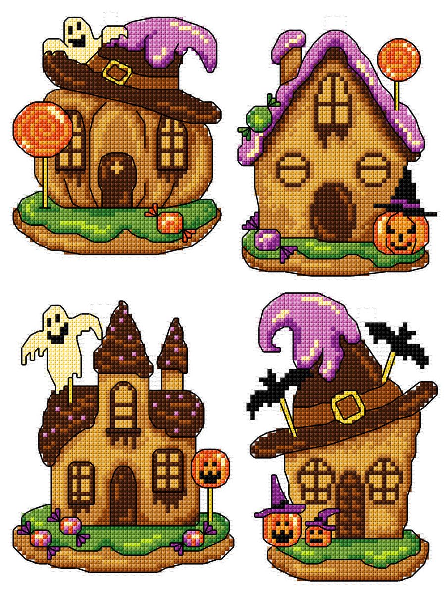 Crafting Spark Halloween Houses Counted Cross Stitch Kit With Plastic Canvas 192Cs