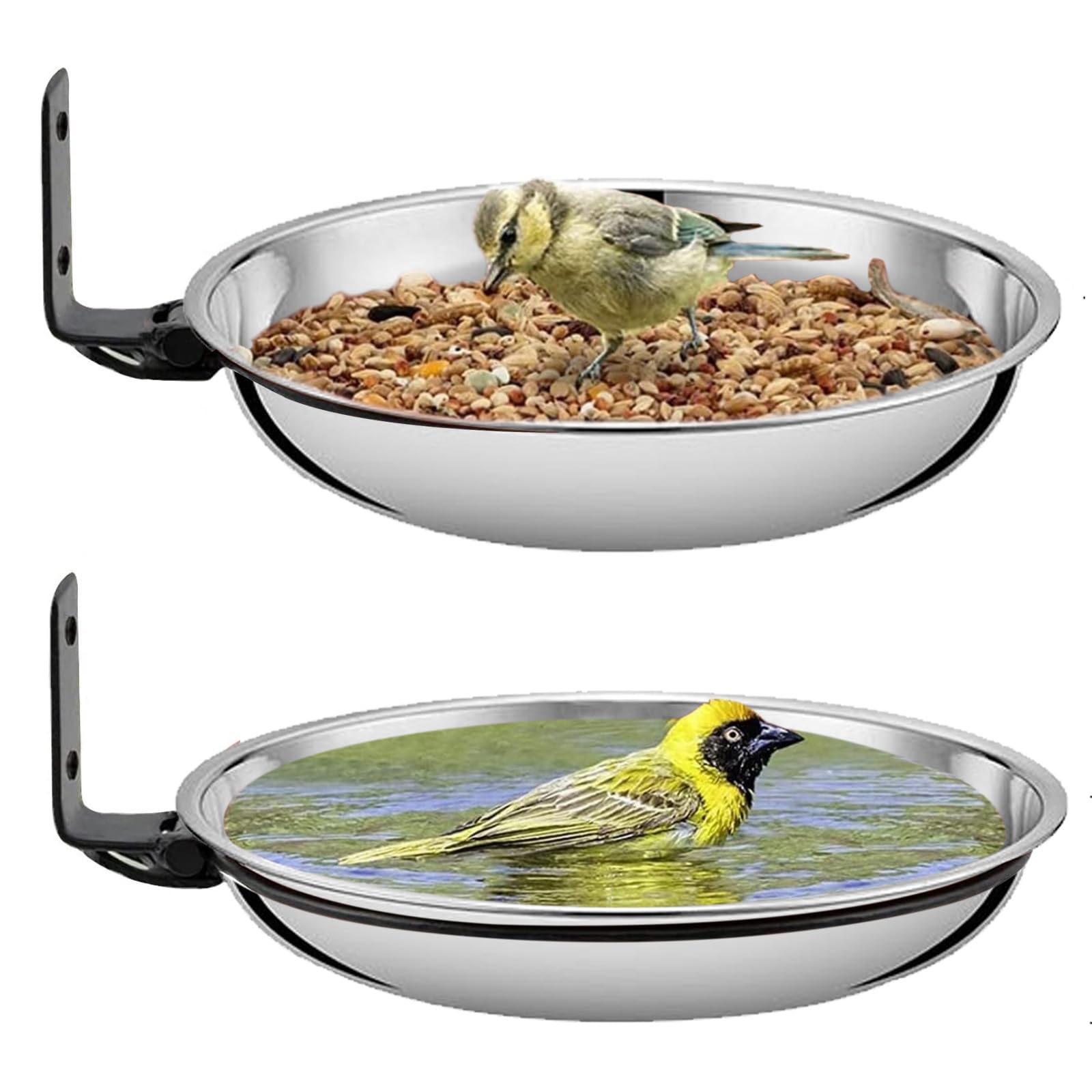 Renyigou 2 Piece Wall Mounted Bird Feeder Hanging Bird Feeder Tray for Garden Bird Feeder Stand Bird Baths Free Standing Installed on Trees Fence Outdoor Walls Bird feeder