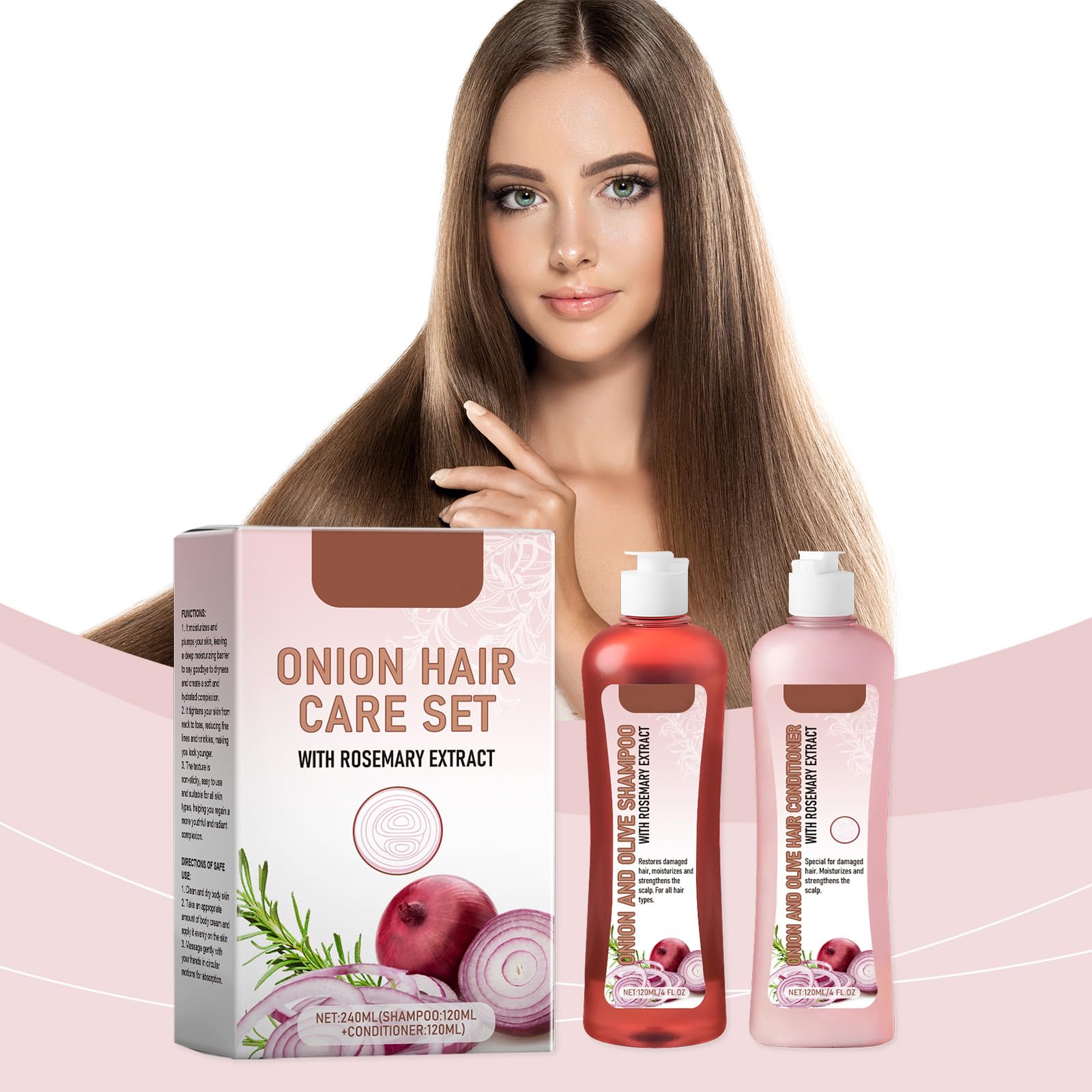 Kit de shampooing et de traitement à l'oignon, biotine et romarin, anti-chute de cheveux, hydratant, pour tous les types de cheveux