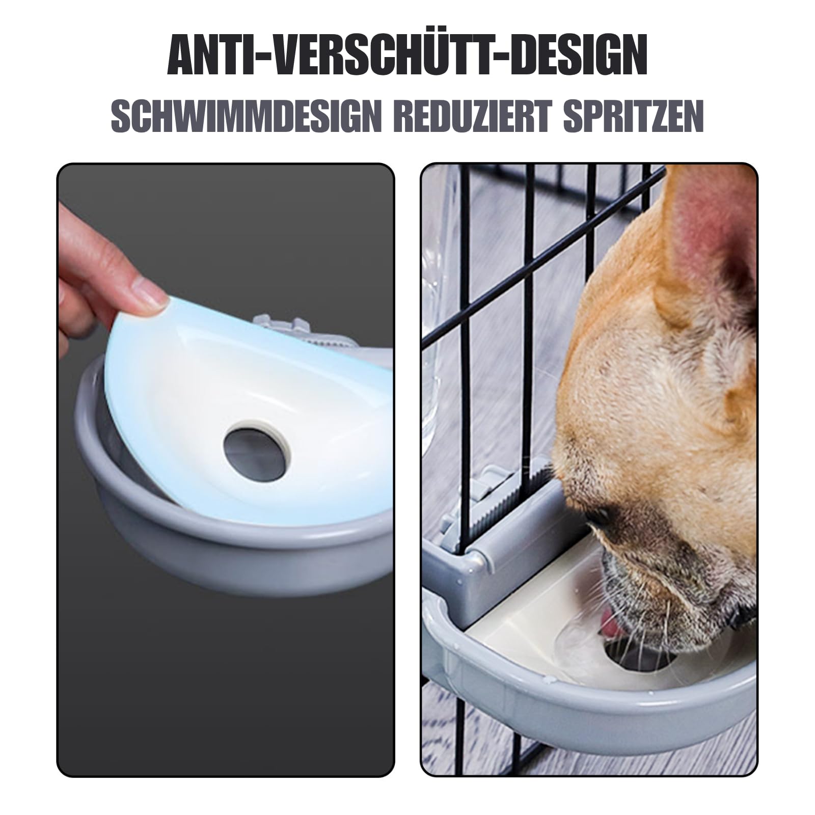 Wasserspender Hund für Käfig, 480ml trinkflasche Hunde Automatischer und Anti-Überlauf, Haustier Trinkbrunnen für Hunde Katzen und Kaninchen (Grau)