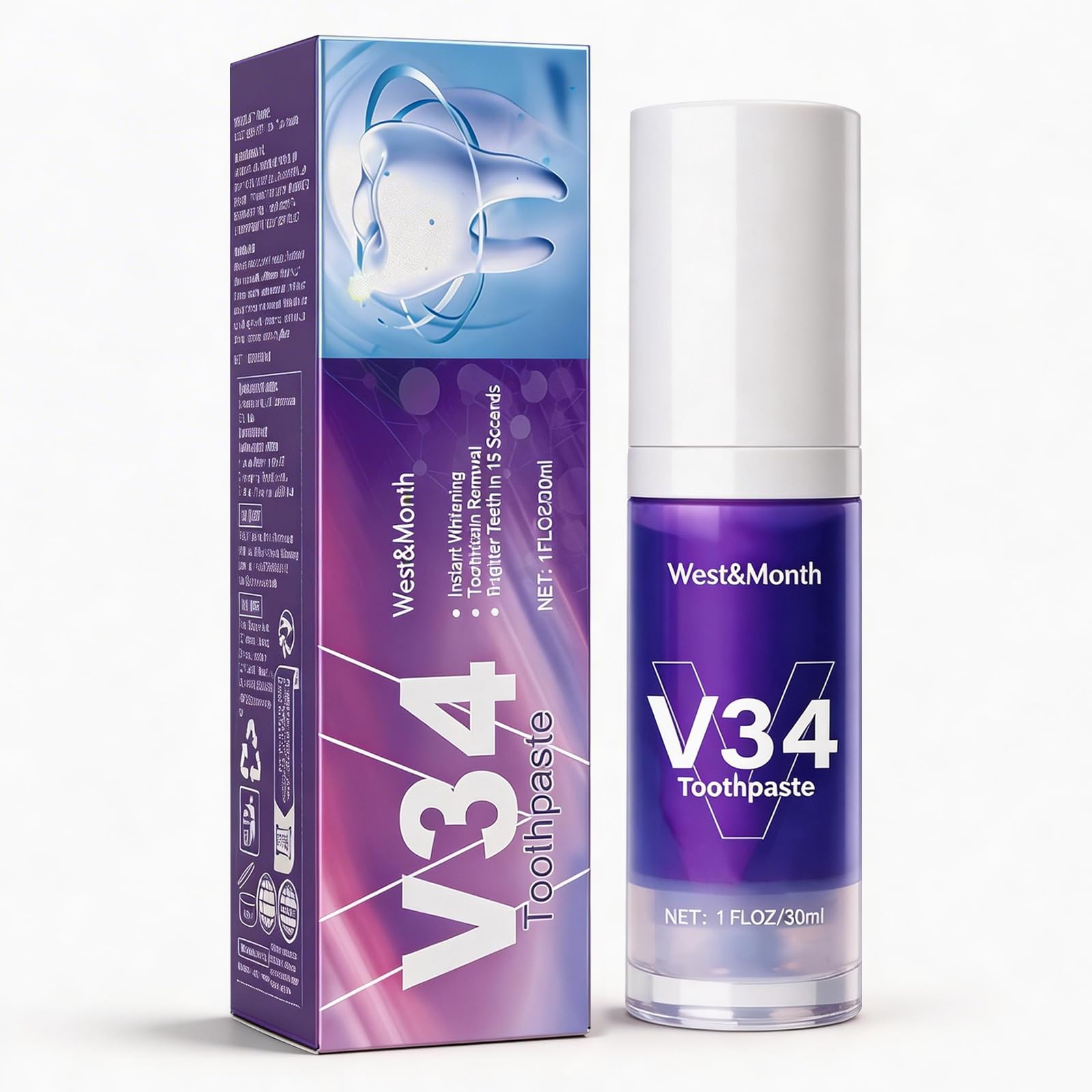30ml Pasta de Dientes Púrpura Blanqueadora, Pasta Blanqueadora, Dientes Limpios y Brillantes, Proporciona un Blanqueamiento Suave y una Limpieza Eficaz, para una Sonrisa Más Blanca y Luminosa — view 8