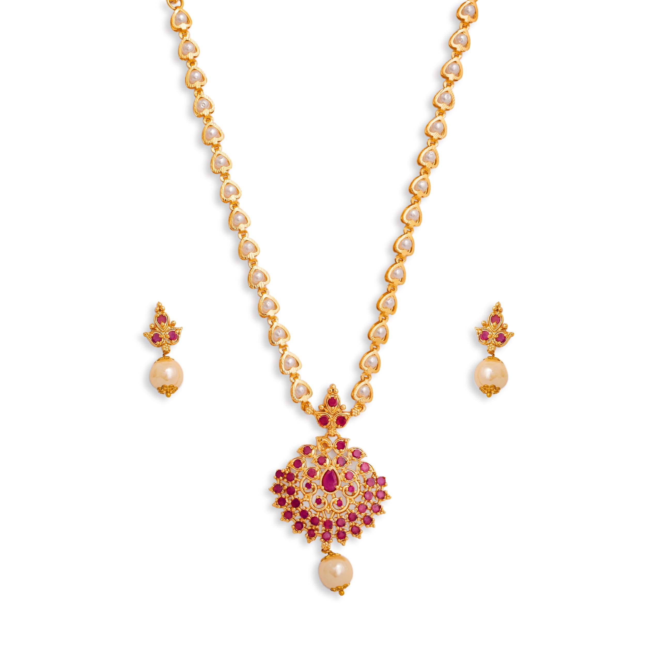 Cuadro Gold Plated Pearl Chain with Pendant Set for Women & Girls (Golden) – Pearl Jewellery Set with Earrings – Gold Plated Jewellery Set – White Pearl Necklace Set (B0CRZFLQMM) Amazon Price History, Amazon Price Tracker