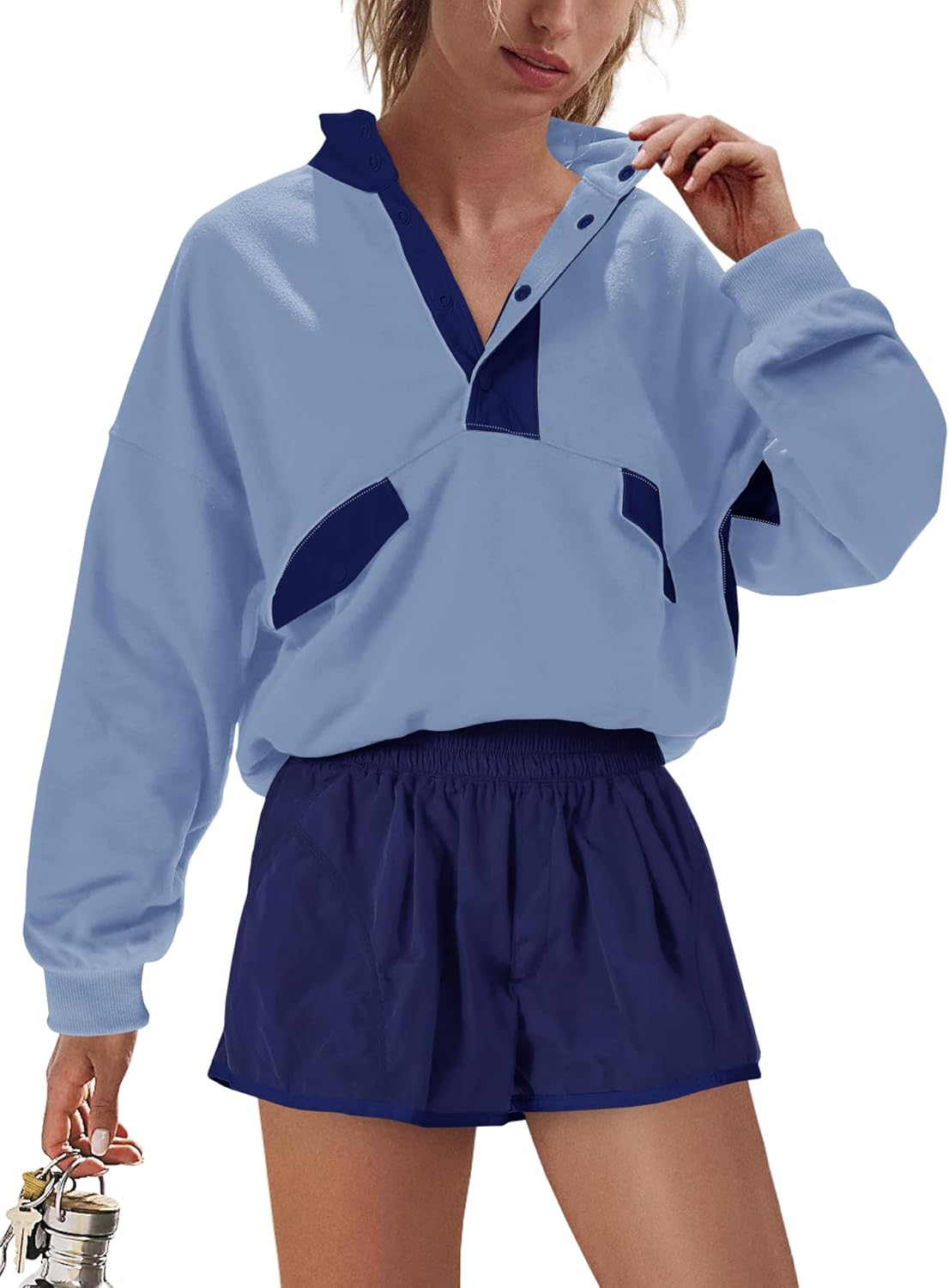 LAMISSCHE Work out Sets Gym for Women Sweatsuits 2 Piece Set Long Sleeve Top & Shorts Active Wear Sets with Pockets