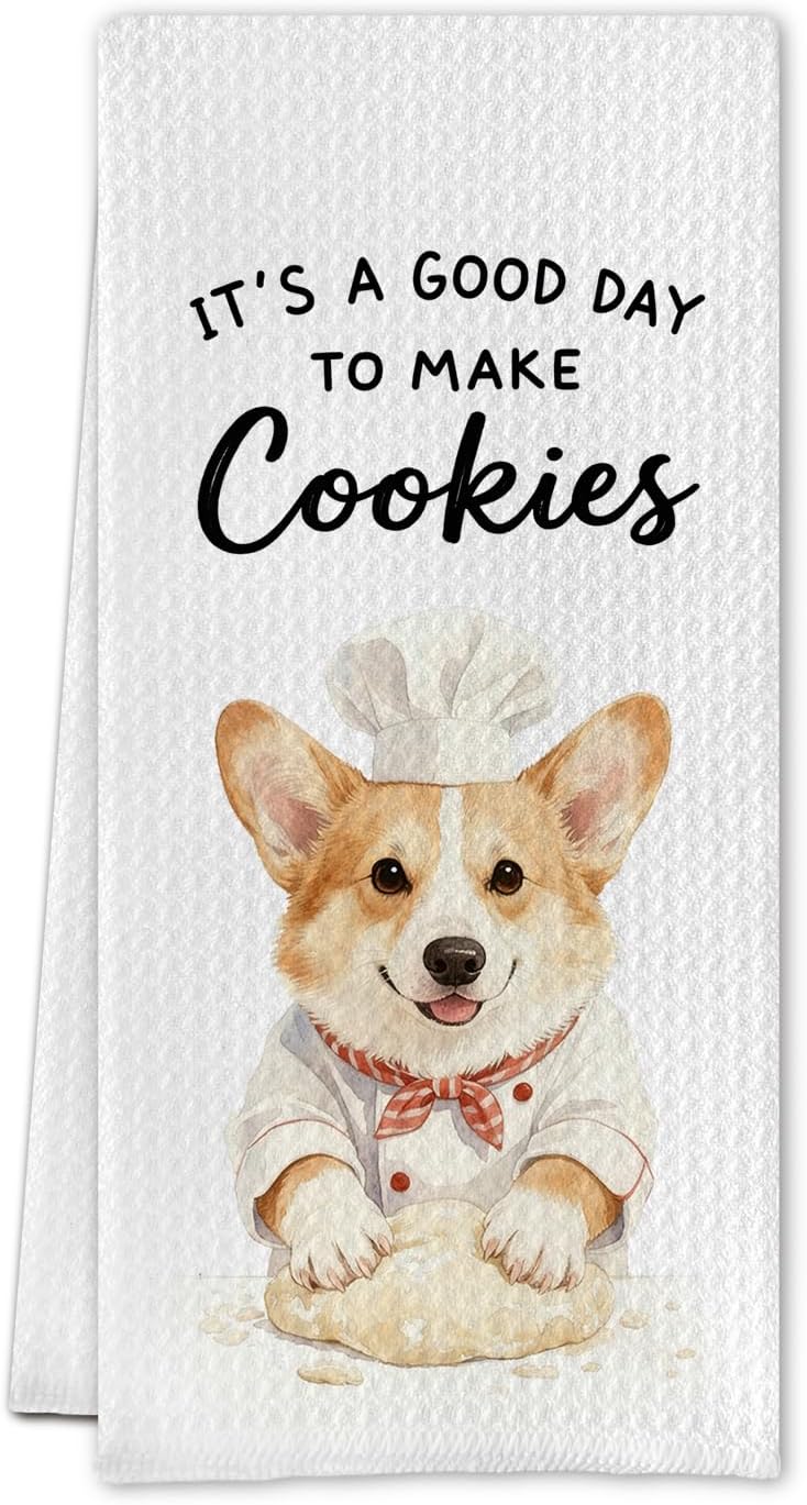 Funny Corgi Baking Cookies Kitchen Towels,Baking Cooking Gifts for Women Men,Corgi Dog Hand Towels Decor for Kitchen Women Men Bakers Chef Cooking Lovers,16X24 Inch