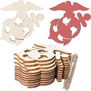 U.S Marine Corps Symbol Shape Wooden Cutout Wood Art Unfinished Ornaments for Party Tribute Home Decor Memorial Military Door Hanger Decoration 10 Pcs