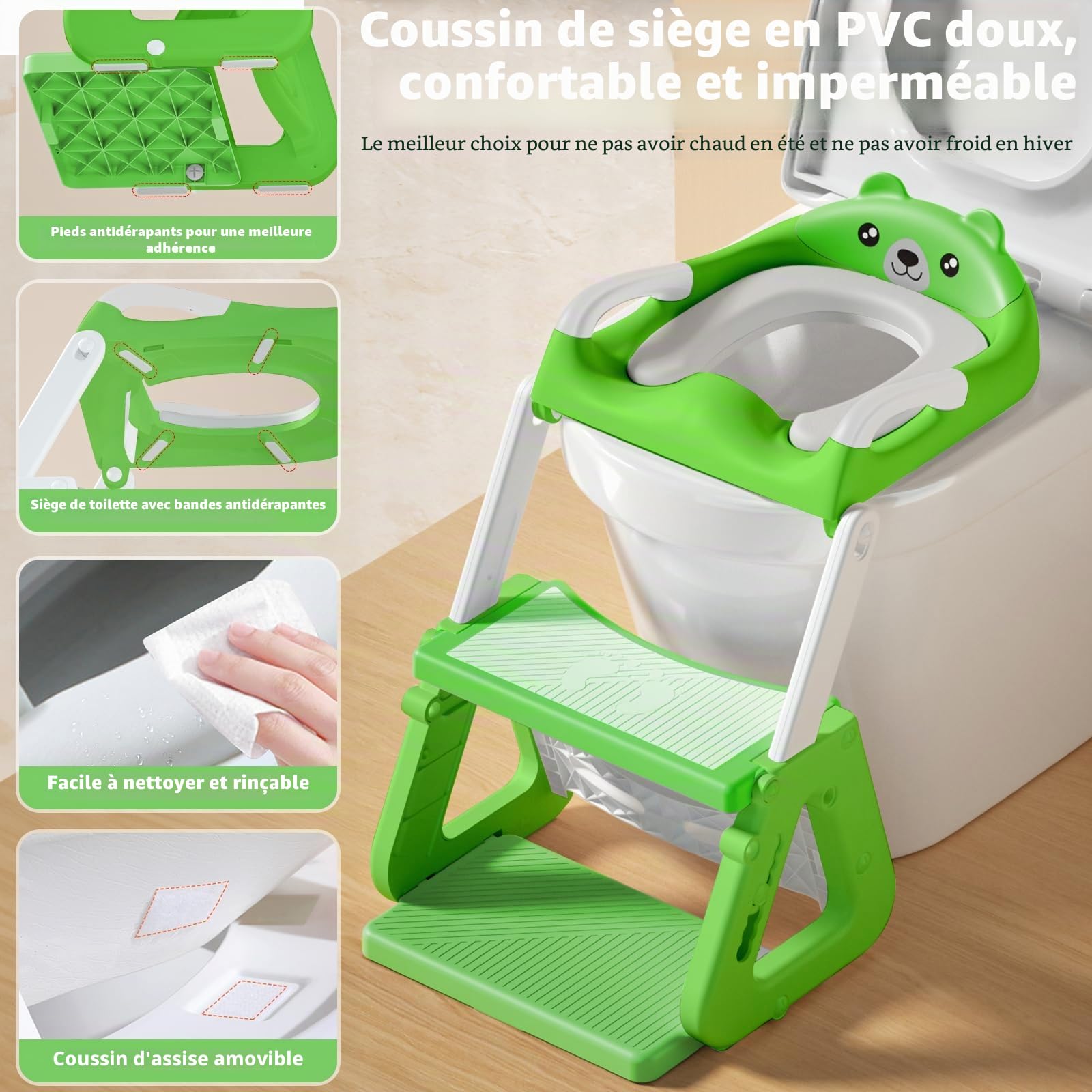 Réducteur Toilette Enfant, Stabiliser Rehausseur Toilette Enfant avec Structures Triangulaires, Adaptateur Toilette Enfant 2 en 1, Pliable et Réglable,Adapté aux Toilettes en Forme de V, U, O