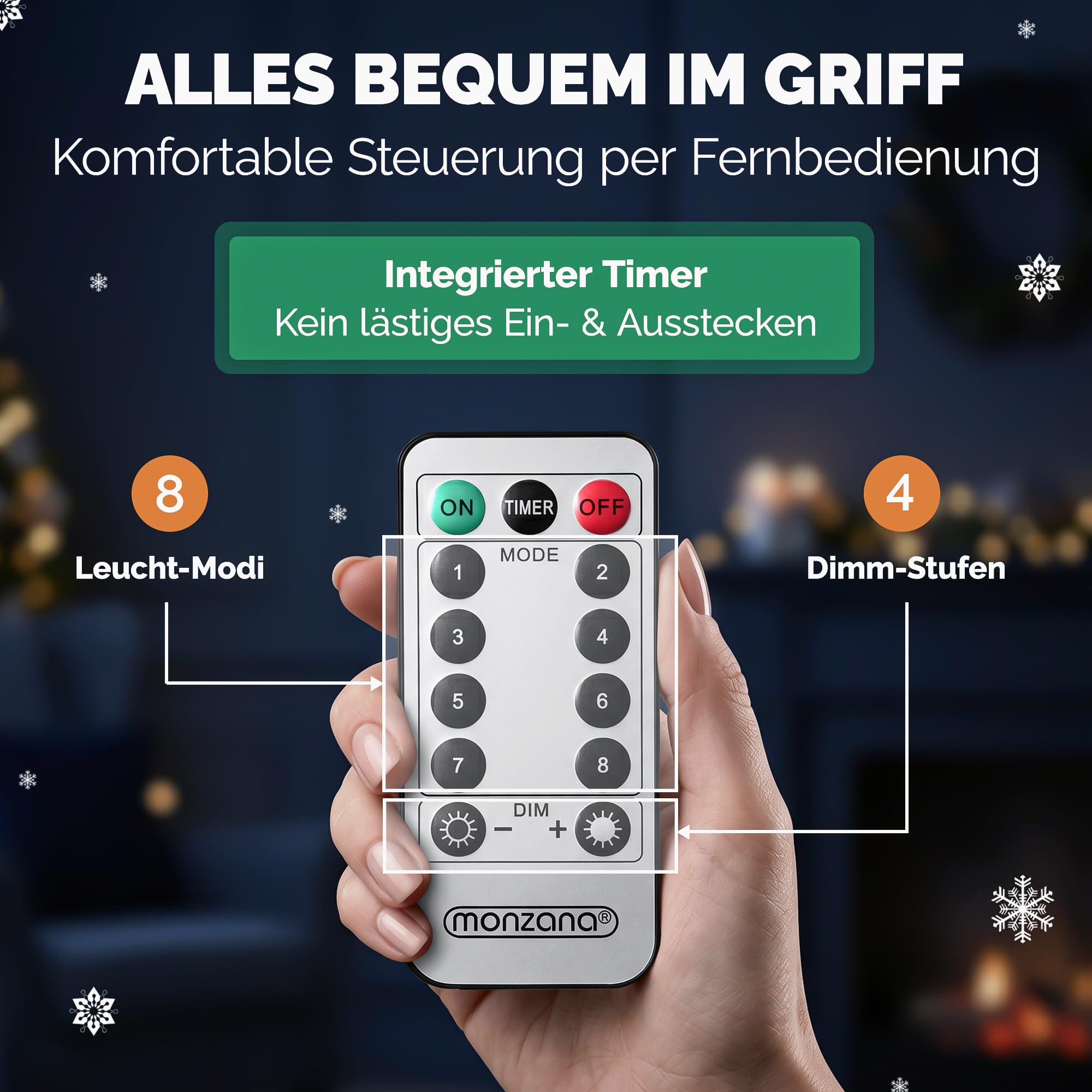 MONZANA LED Weihnachtsmann Leiter XXL In-/Outdoor Timer | 240 cm, 8 Leuchtfunktionen,100 LEDs, Fernbedienung, dimmbar, Santa Claus, Nikolaus, Weihnachten, Figur, Deko