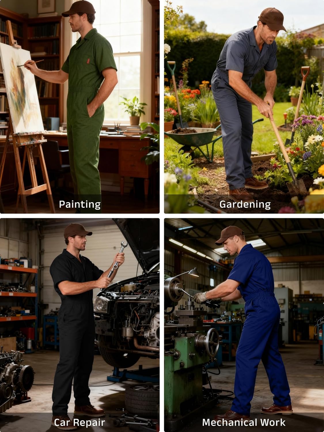 WORK IDEA Men's Short-Sleeve Work Coveralls - Lightweight Cotton-Blend Jumpsuit with Elastic Waistband, Ideal for Mechanics - Image 5