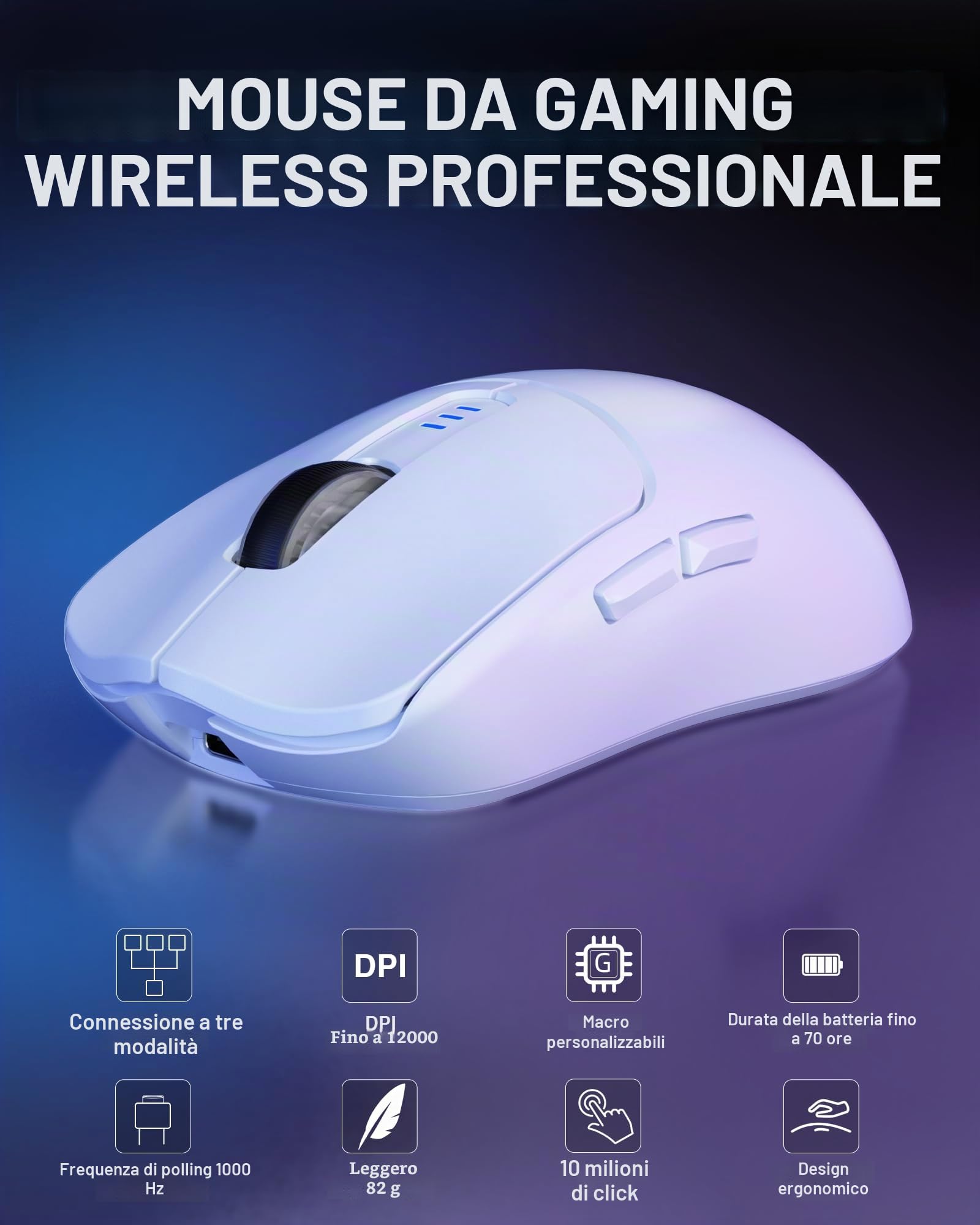 AULA SC580 - Mouse wireless da gioco, Tri-Mode 2,4 Ghz/USB-C/BT5.0, fino a 10000 DPI, 6 pulsanti programmabili, mouse da gioco leggero, ricaricabile per laptop, PC, Mac, tablet