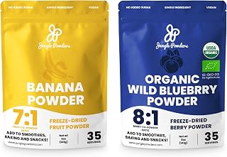 Jungle Powders Bundle: 5oz Freeze-Dried Banana Powder & Extract + 5oz Organic Wild Blueberry Powder - Perfect for Smoothies, Baking, and More - Bags of Pure, Additive-Free Superfood Goodness!