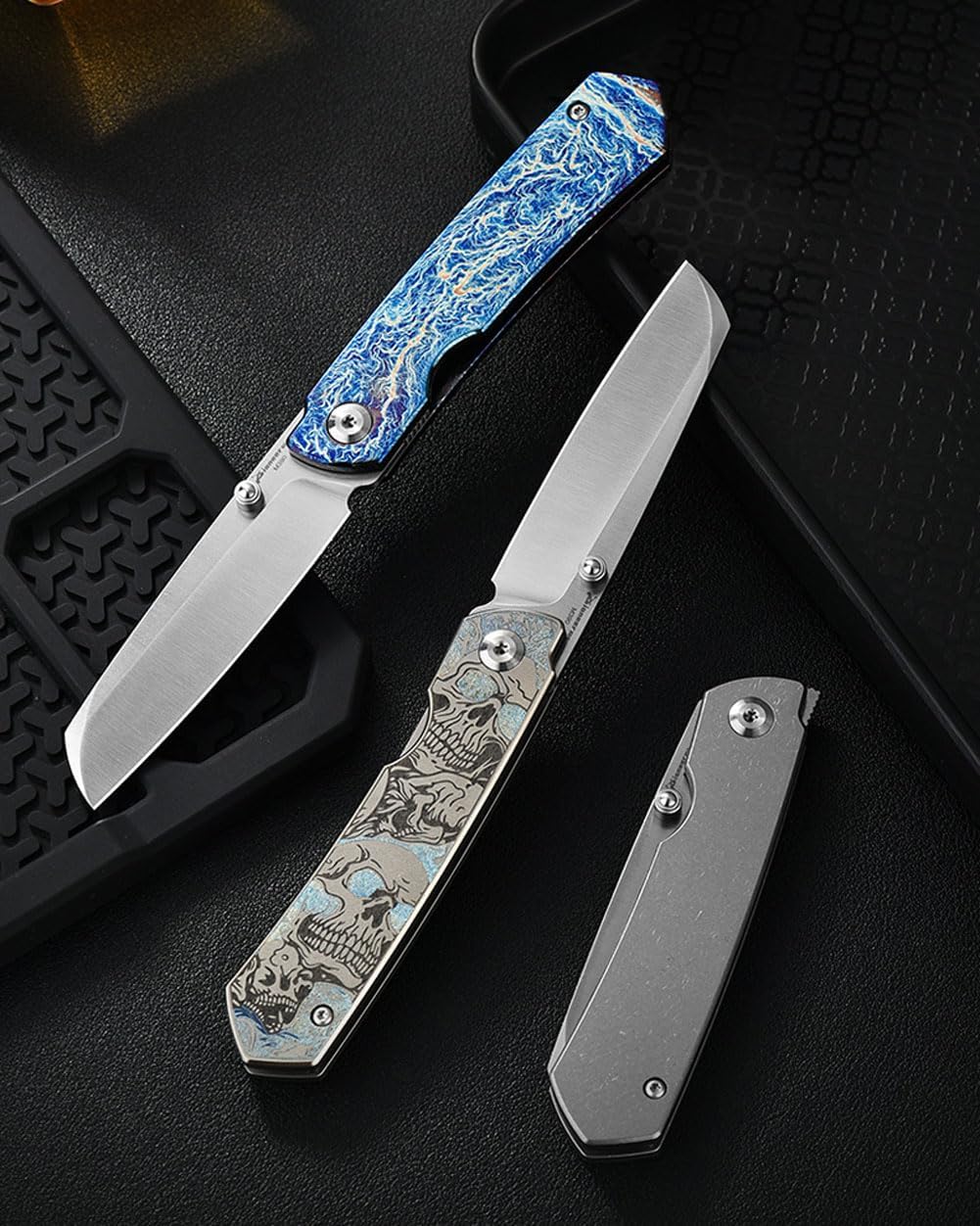 PioneerEDC MT039 Flipper Folding Pocket EDC Knife, 2.87 Inch Sheepsfoot M390 Brushed Blade, TC4 Titanium Handles, Double Detent Non-Locking, Thumb Stud and Front Flipper Opening, 2.46 Oz (Colorful)