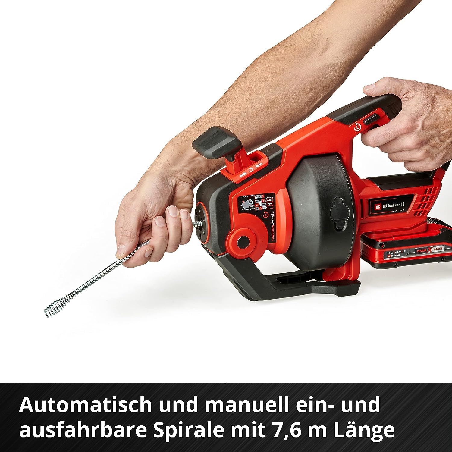 Einhell Akku-Rohrreiniger TE-DA 18/760 Li-Solo Power X-Change (18 V, Li-Ion, 7.6 m lange Reinigungsspirale, geeignet für Rohrdurchmesser 16-55 mm, Lieferung ohne Akku & Ladegerät)