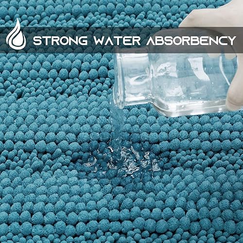 Miniatura 4 de NICETOWN Alfombra de baño antideslizante, absorbente, suave, esponjosa, gruesa, a rayas, antideslizante, de microfibra, de secado rápido, para