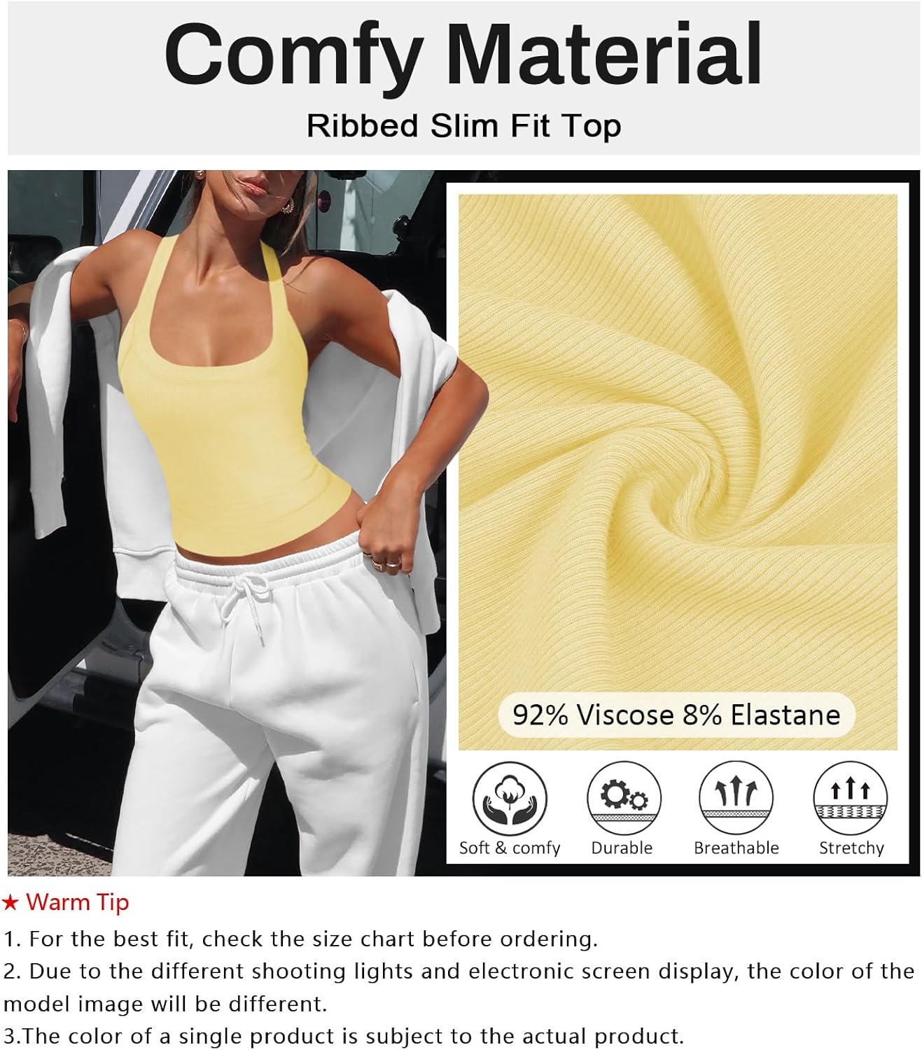 Womens Halter Top Deep Scoop Neck Low Cut Racerback Tank Top for Women Workout Ribbed Knit Fitted Sleeveless Cami Shirt - Image 5