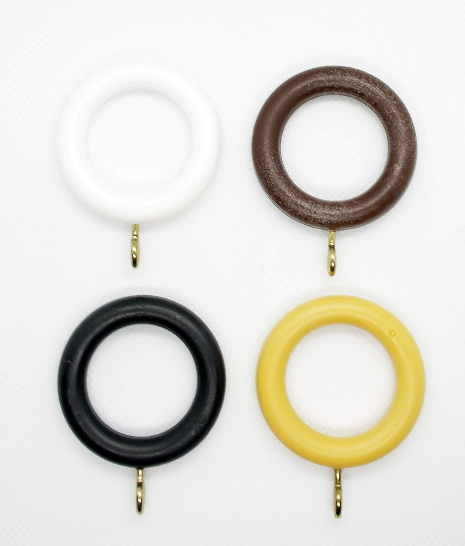 Anelli Per Tende Effetto Legno Noce Con Occhielli Oro | 10 Pezzi | Diametro 36 Mm | Con Ganci Bianchi