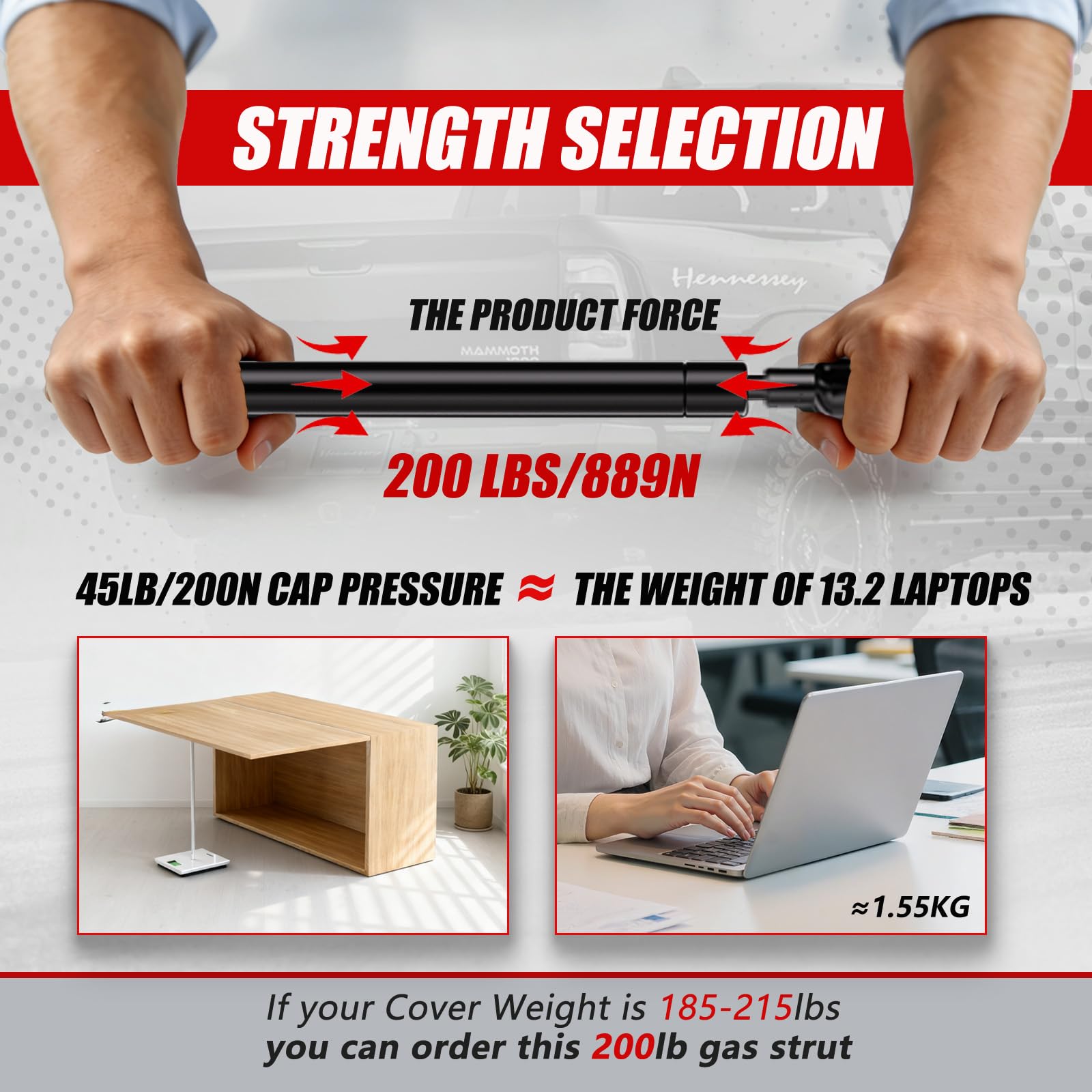 Sprężyna gazowa 28", 90,7 kg/889 N do naczepy Heavy Duty, zestaw 2 szt. Vepagoo