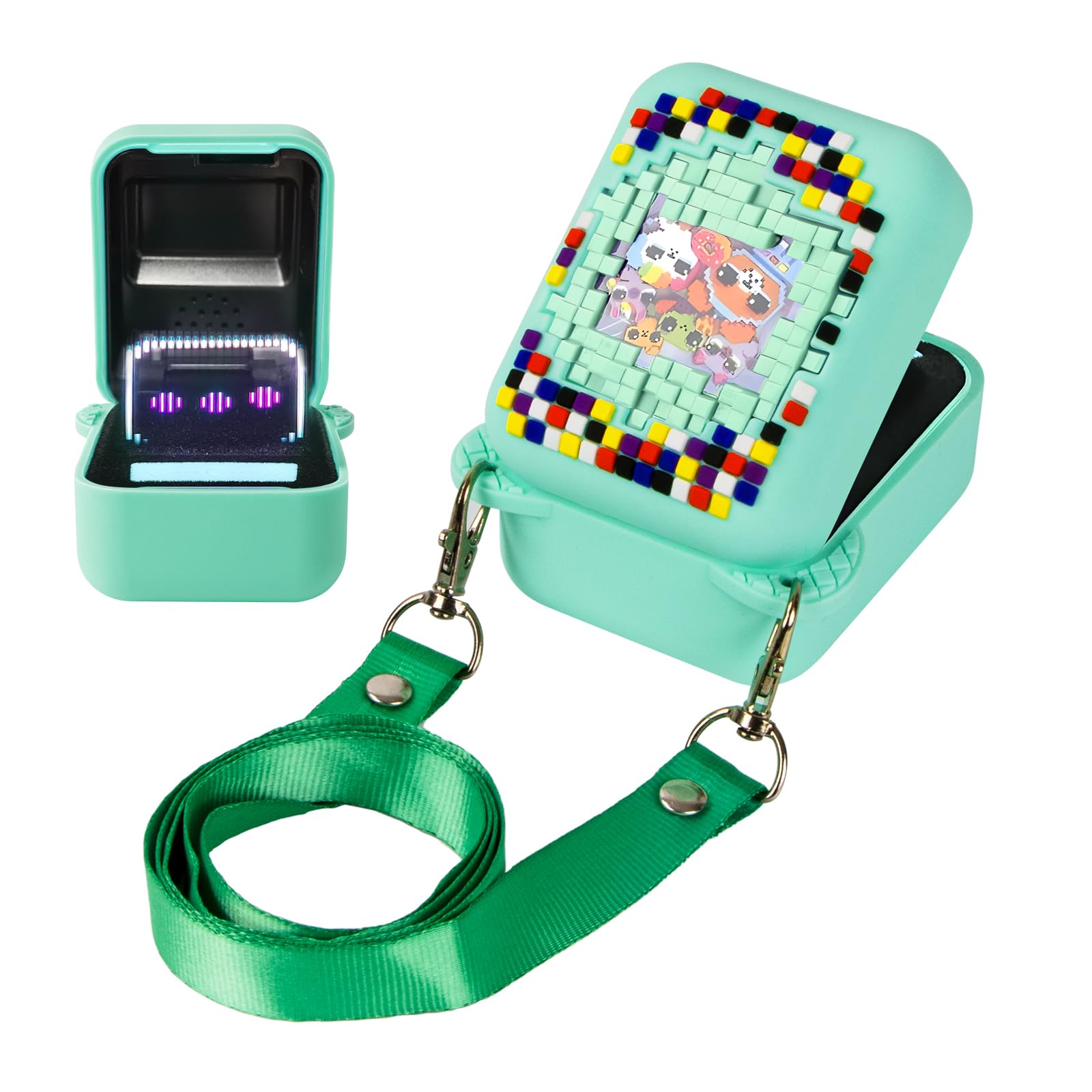 Qoosea for Bitzee Case Interactive Toy Digital Pet Protective Silicone Skin Cover for Bitzee Interactive Electronic Pet Case Accessories with Lanyard (Green)