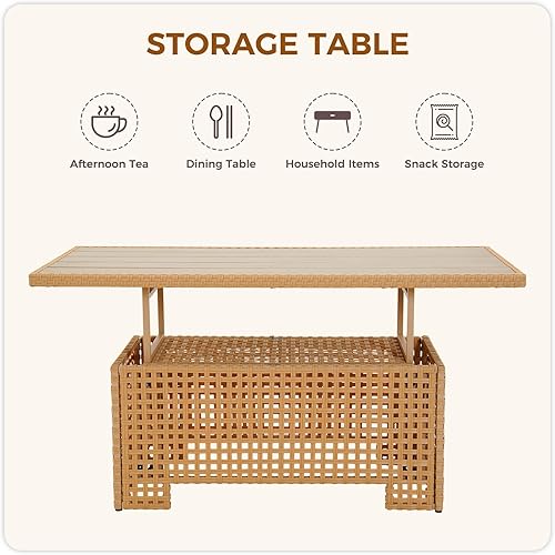 Miniatura 53 de Grand patio Juego de muebles de mimbre para patio, bohemio, sofá modular con cojines gruesos y resistentes al agua para exteriores, mesa auxiliar