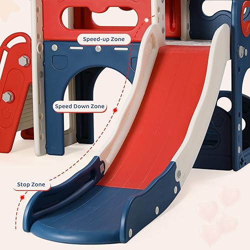 Miniatura 5 de Arlopu Juego de toboganes 8 en 1 para niños, tobogán de bebé para interiores y exteriores con aro de baloncesto, telescopio y espacio de