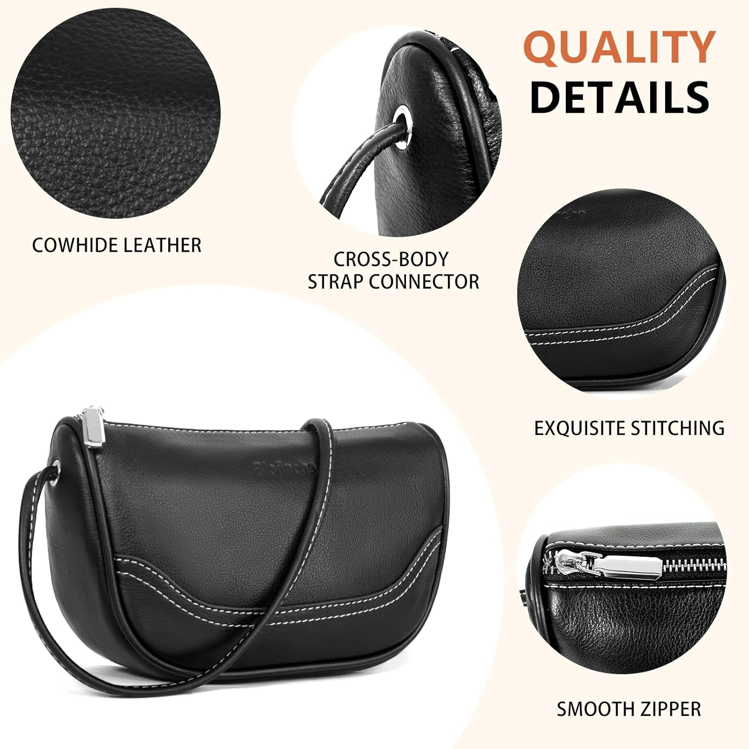 Genuine Leather Mini Crescent Bag for Women, Small Crossbody Hobo Purse for Evening Out & Shopping, Lightweight and Compact