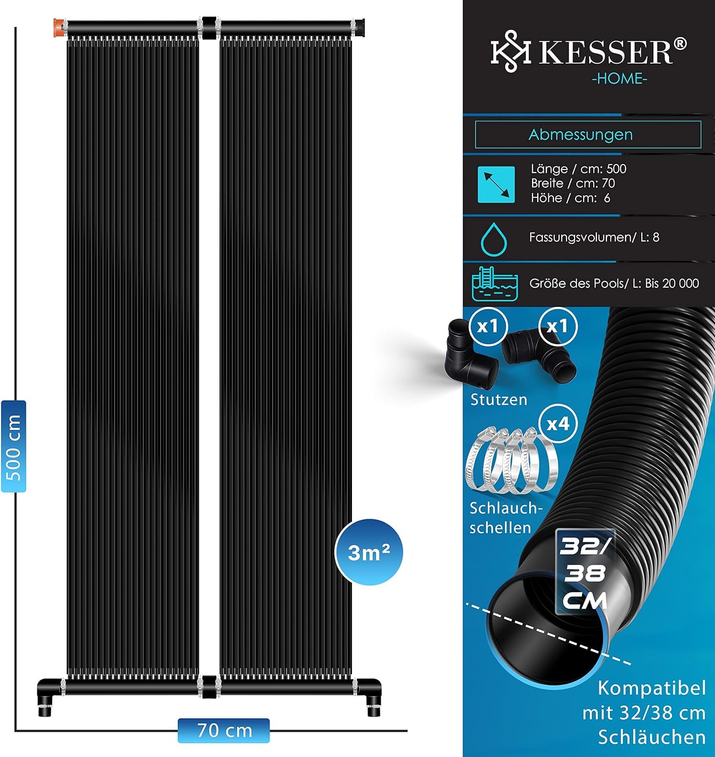 KESSER® Calentador Solar para Piscinas, Calentador de Agua, Calentador Solar para Piscinas l Se Puede Ampliar según Las Necesidades l Plástico Resistente a los Rayos UV, 400 x 70 cm